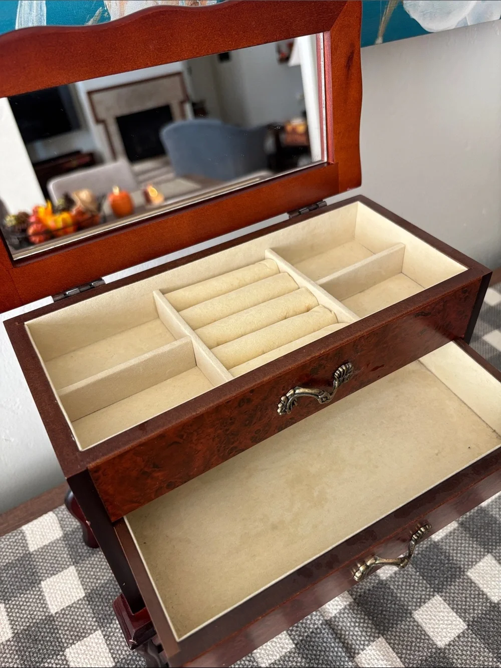 Vintage faux burled wood jewelry box